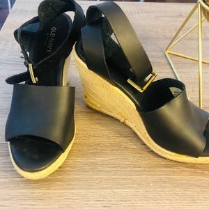 Black Wedge Sandals, Size 6